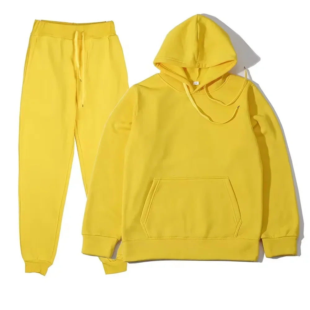 Winter Women Tracksuit Two Piece Set With Hooded Sweatshirt