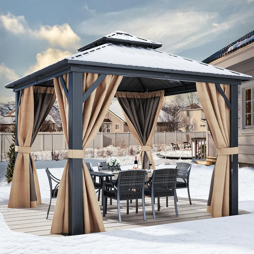 Hardtop Gazebo With Nettings And Curtains For Outdoor Patio