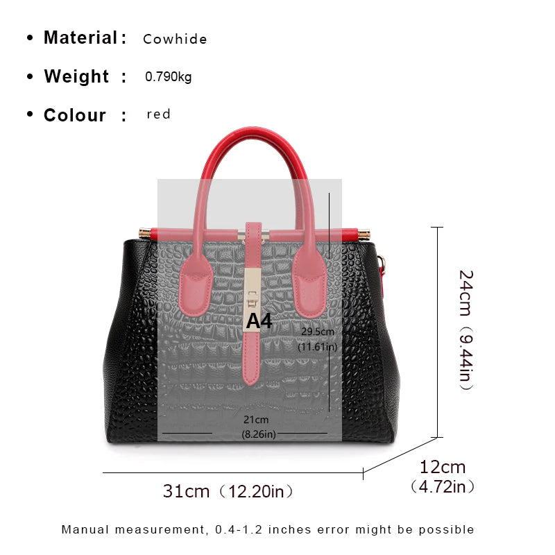 Aidrani Crocodile Pattern Women's Handbag Genuine Leather Tote