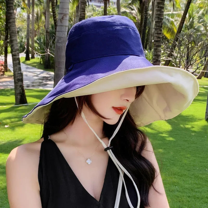 Wide Brim UPF 50+ Sun Hat Women Anti-UV Protection Hiking Fisherman Cap Fold Summer Solid Beach Hat 2023 Double sided Sun hat - Louie's Joint 