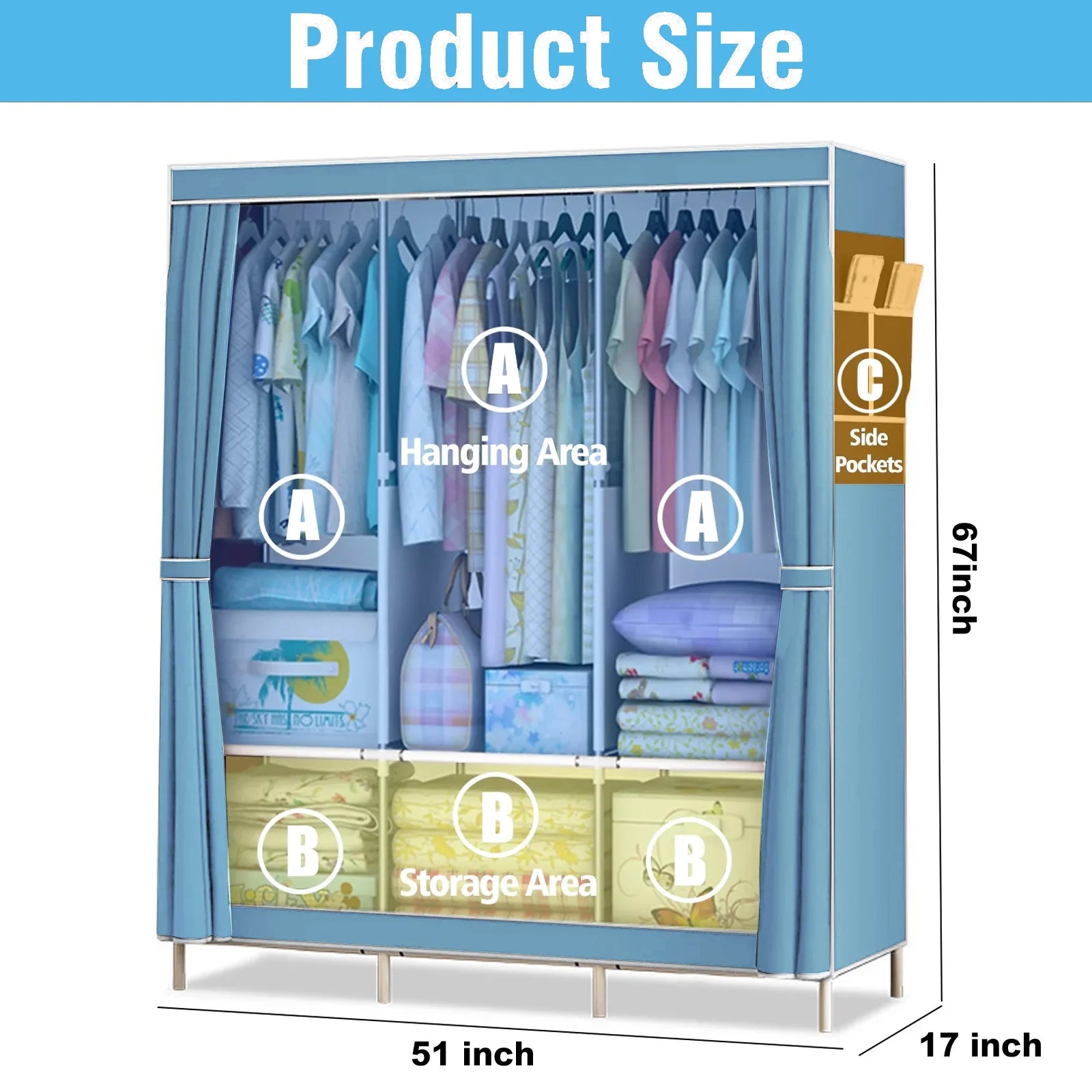 Closet Wardrobe Organizer Storage Rack Portable Clothes Shoe Clothing Shelf Dustproof Non-woven Fabric Quick and Easy to Assembl - Louie's Joint 
