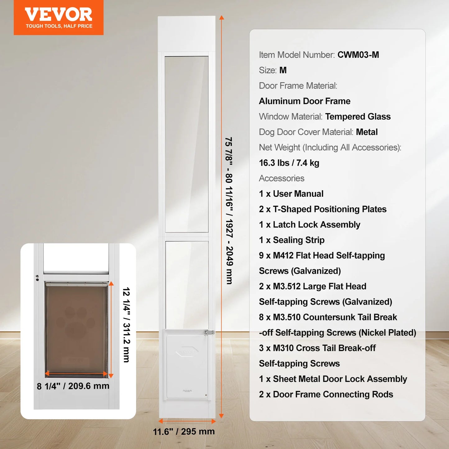 Dog Door Sliding Glass With Adjustable Height Aluminum Frame Tempered Glass