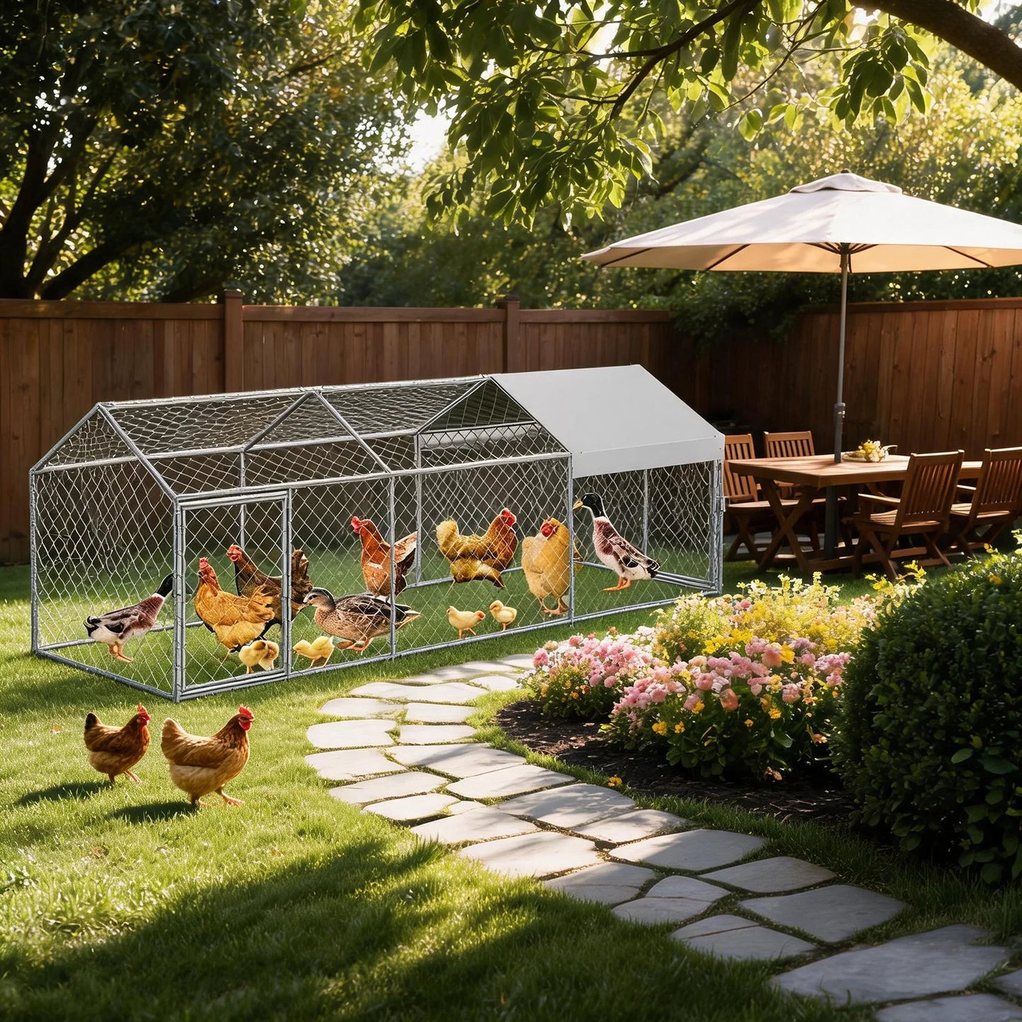 Portable Metal Chicken Coop 120x40x40in Chicken Run For Yard With Anti-UV Waterproof Cover, Poultry Cage For Ducks Rabbits - Louie's Joint 