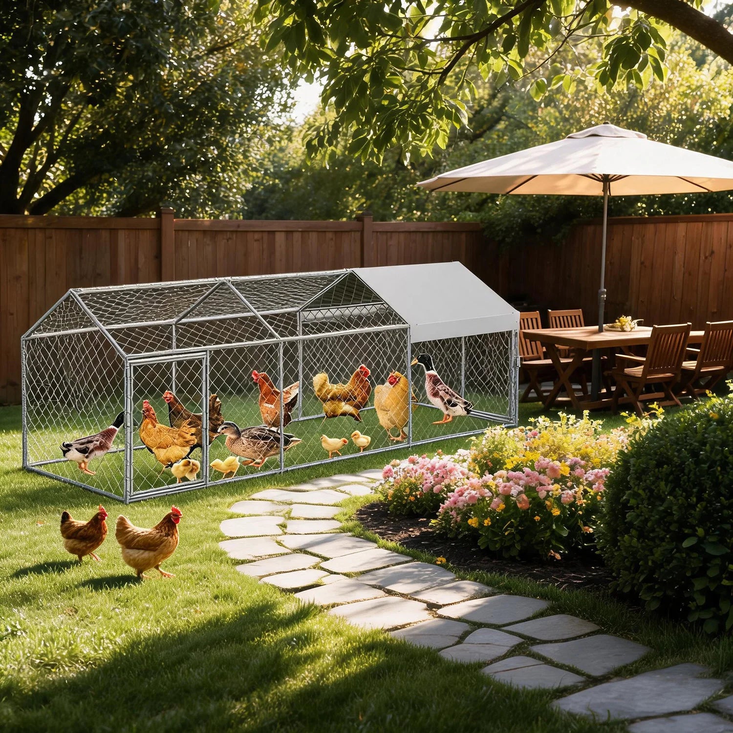 Portable Metal Chicken Coop 120x40x40in Chicken Run For Yard With Anti-UV Waterproof Cover, Poultry Cage For Ducks Rabbits - Louie's Joint 