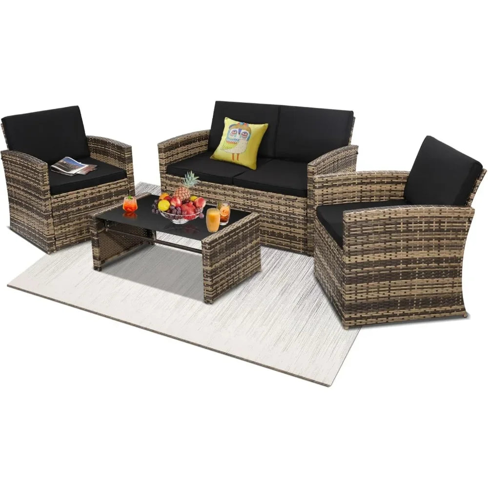 Outdoor Wicker Patio Conversation Set With Sofa And Table