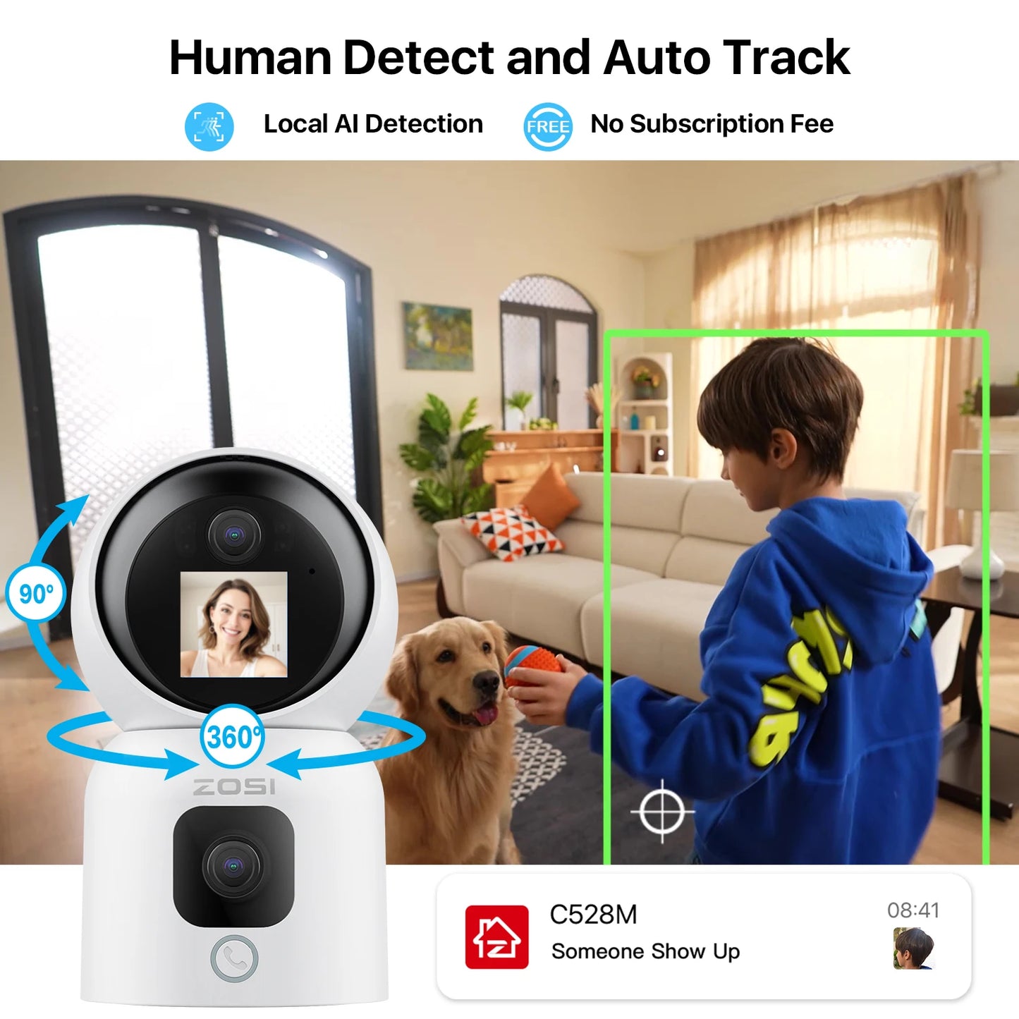 ZOSI 360° Smart Home Security Camera PTZ Auto Tracking Baby Monitor AI Panoramic HD Night Vision Indoor WiFi Surveillance Camera - Louie's Joint 