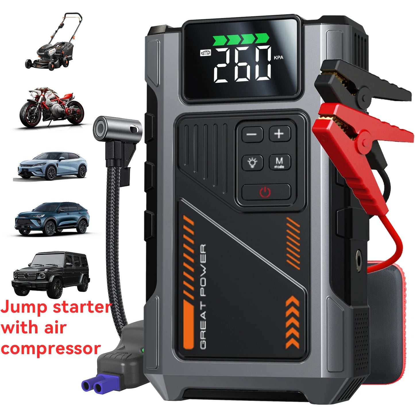 Portable Car Jump Starter With Air Compressor, 3000A Peak(7.5L Gas, 6.5L Diesel) , Jump Starter Battery PackWith150 PSl Tire Inf - Louie's Joint 