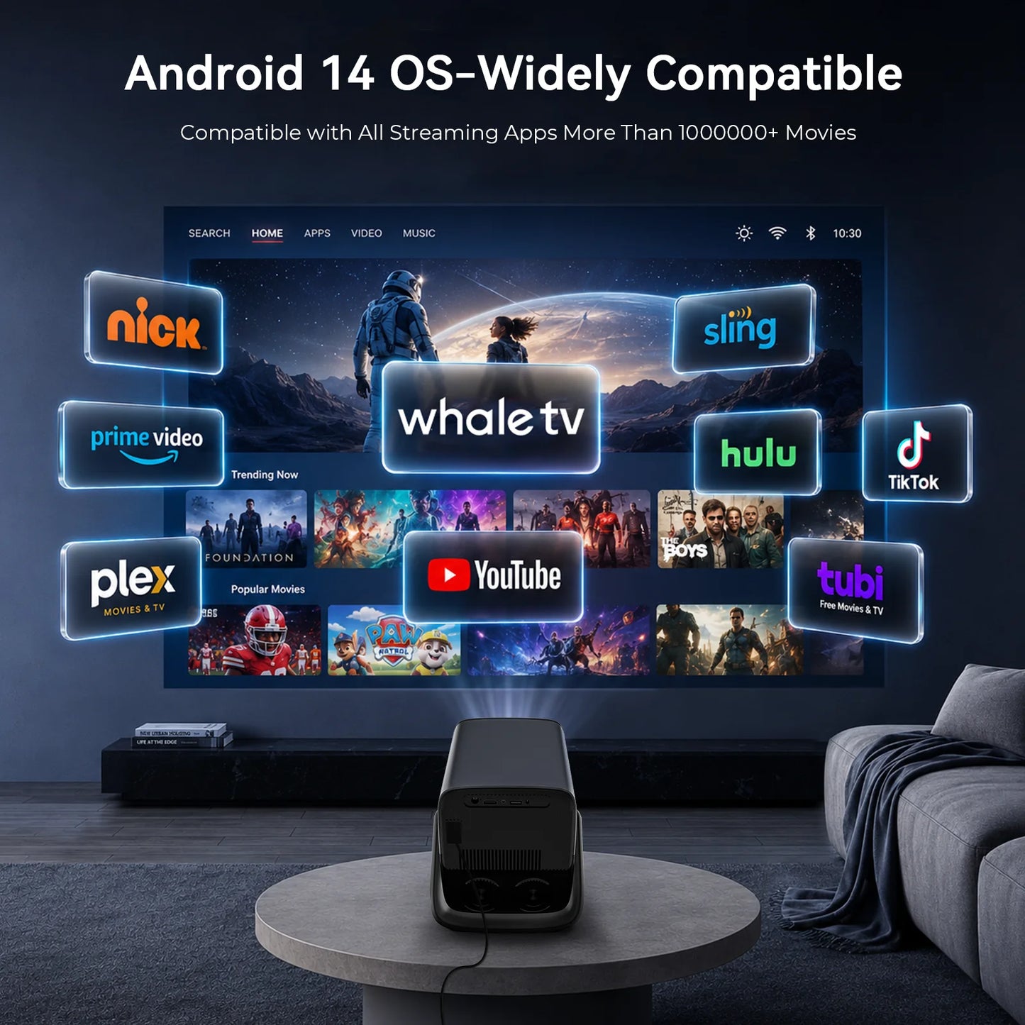 X5AR 8K Support Projector Native 1080P, Android 14 5G WiFi 6 BT5.4, Smart Auto Keystone Portable for Home Theater & Camping