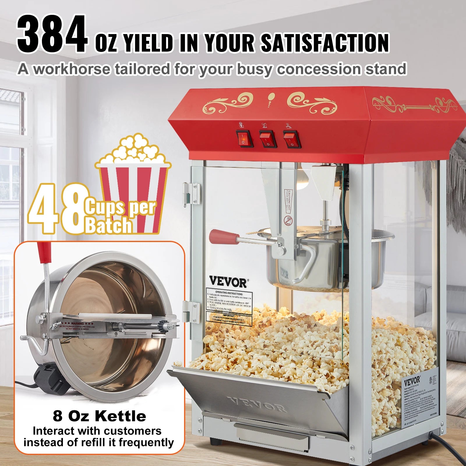 SucceBuy 8/12Oz Electric Popcorn Maker Commercial Popper Machine  Automatic Corn Cookware with Scoop Spoon SUS304 Heating Tube - Louie's Joint 