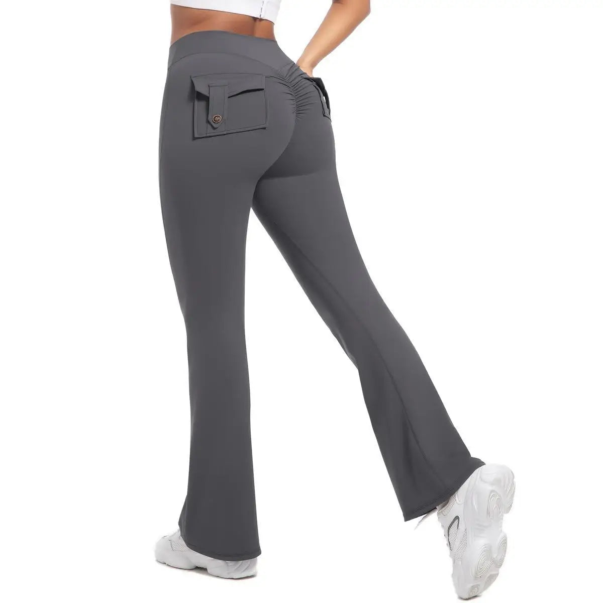 Women Yoga Flare Trousers High Waist Wide Leg With Pockets