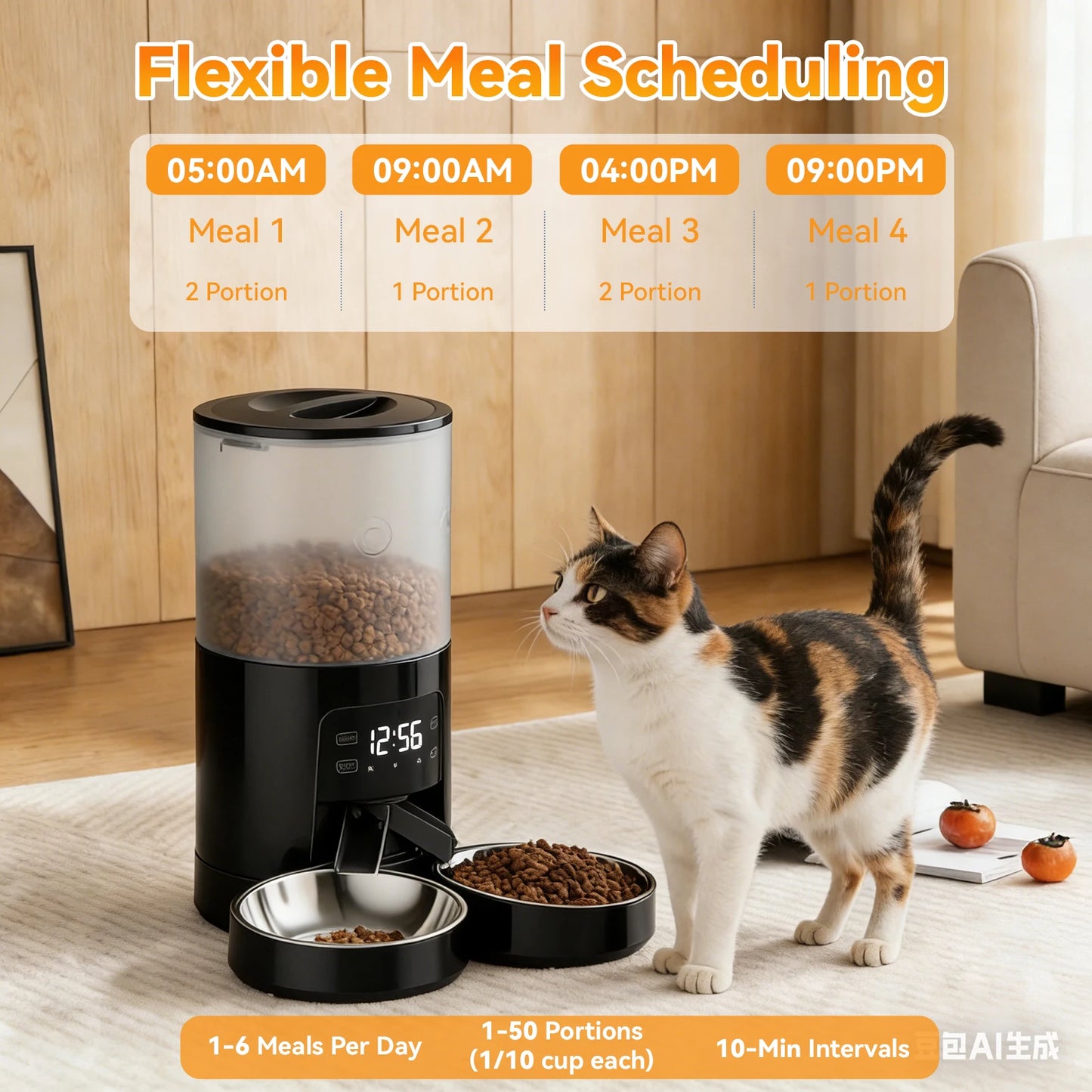 JHK 6L Automatic Cat Feeder with 2 Stainless Bowls Timed Cat Food Dispenser Dual Power Supply Dual Pet Feeder for Cat and Dog - Louie's Joint 