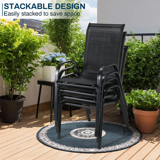 4PCS Garden Chairs Steel-iron+Teslin Fabric Folding High Back Balcony Chair Camping Chair Outdoor Seating Group Load 150kg Black - Louie's Joint 