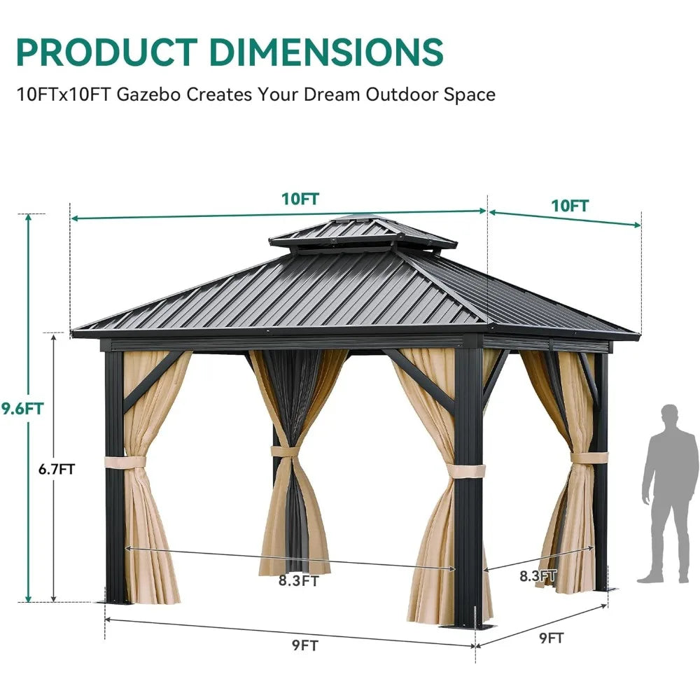 Hardtop Gazebo With Nettings And Curtains For Outdoor Patio