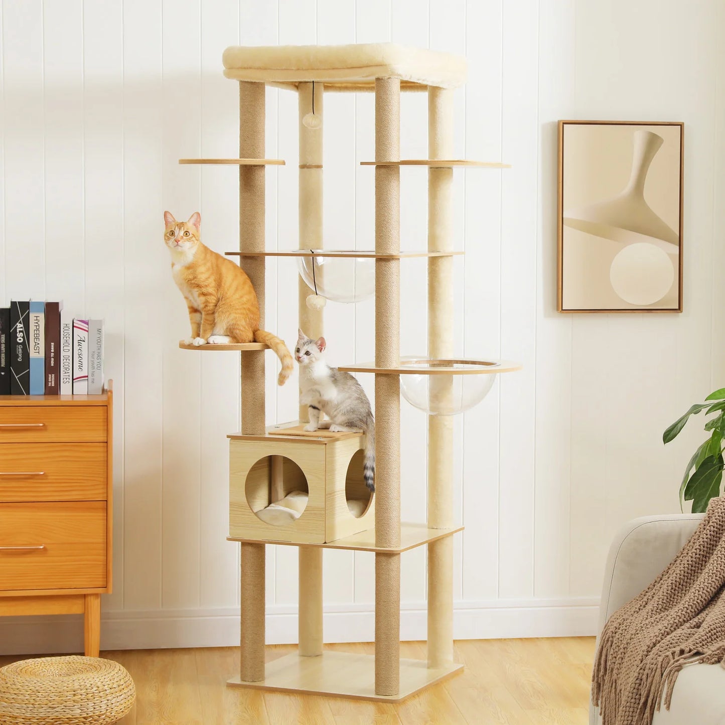Multi-Level Cat Tree for Indoor Wood Cat Tower with Scratching Posts Spacious Condo Hammock Top Perch Cat Scratcher Cat Toys - Louie's Joint 