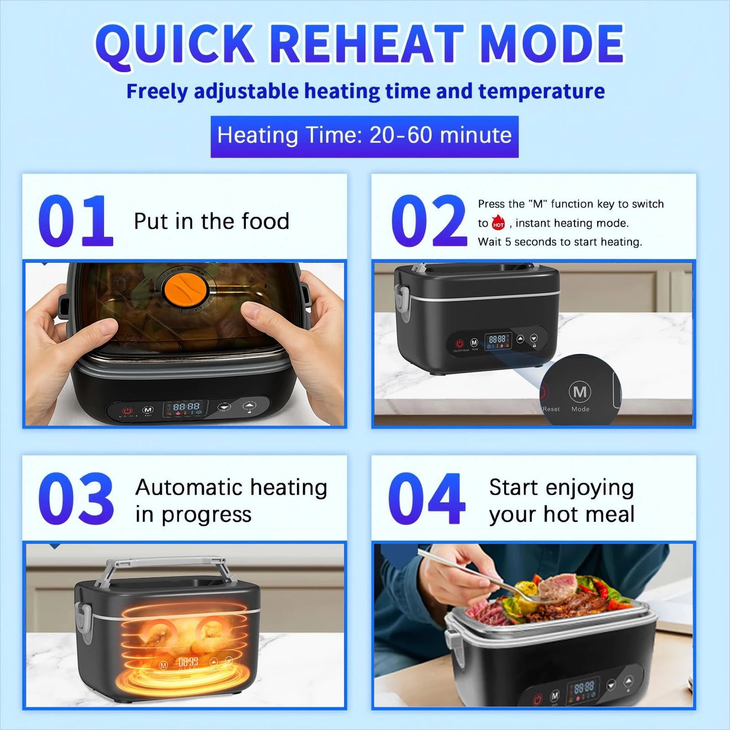 12000mAh Wireless Lunch Box With Five Sided Heating Temperature Control
