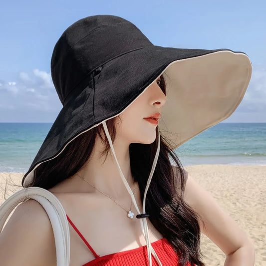 Wide Brim UPF 50+ Sun Hat Women Anti-UV Protection Hiking Fisherman Cap Fold Summer Solid Beach Hat 2023 Double sided Sun hat - Louie's Joint 