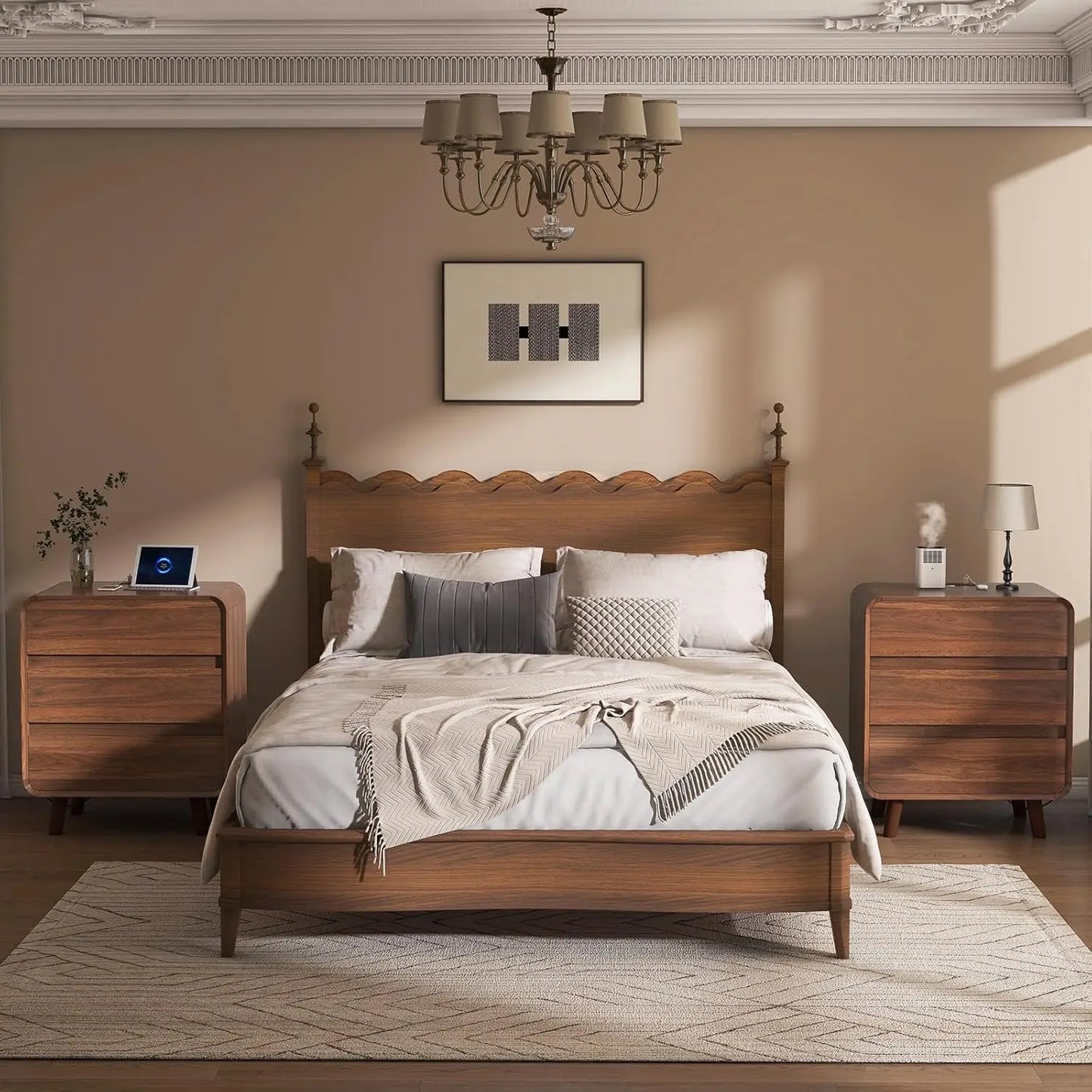 Three-Drawer Tall Nightstands Set Of Two With Charging Station