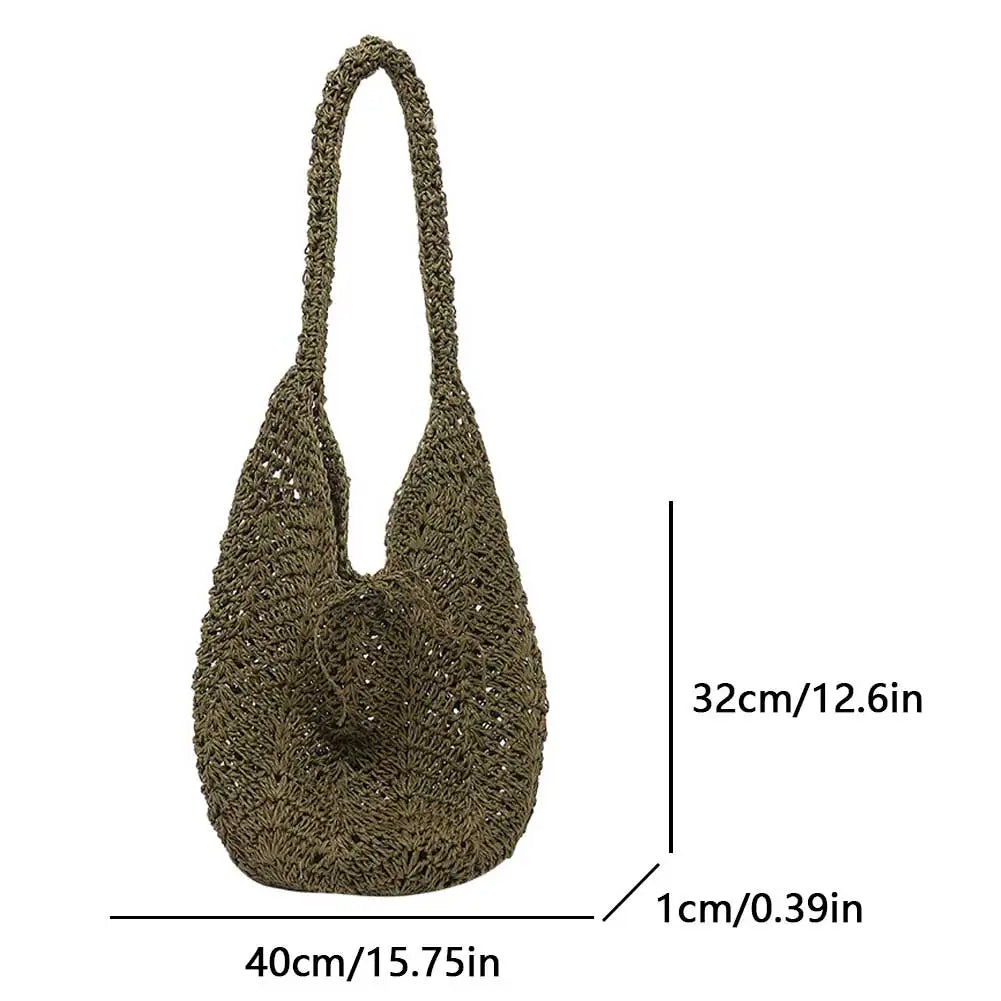 Women Straw Woven Shoulder Bag Handwoven Beach Tote Purse