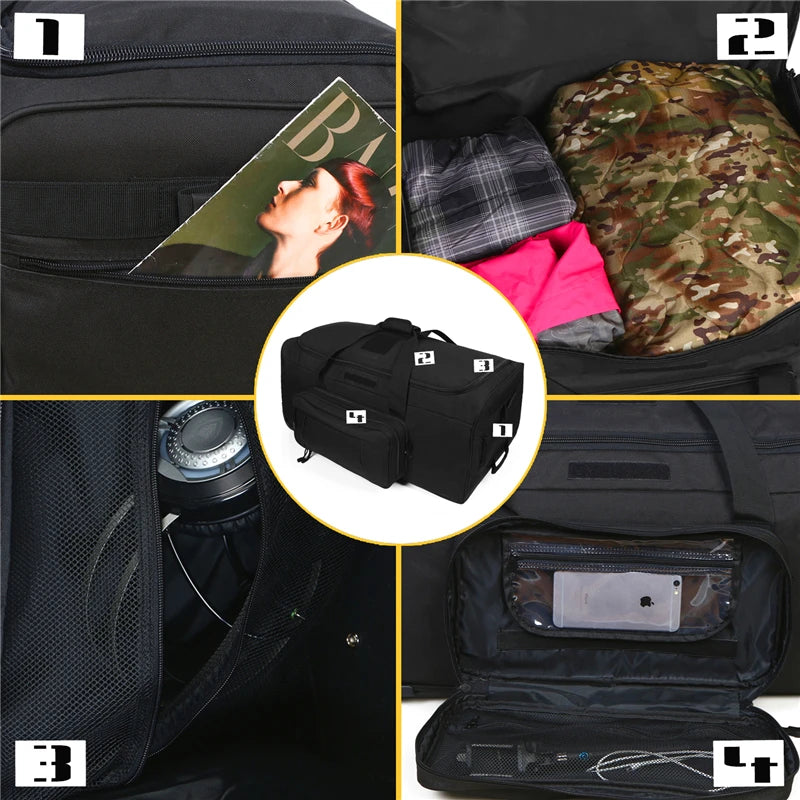 Q CN Tactical Duffel Bag Rolling Luggage for Heavy Duty Travel