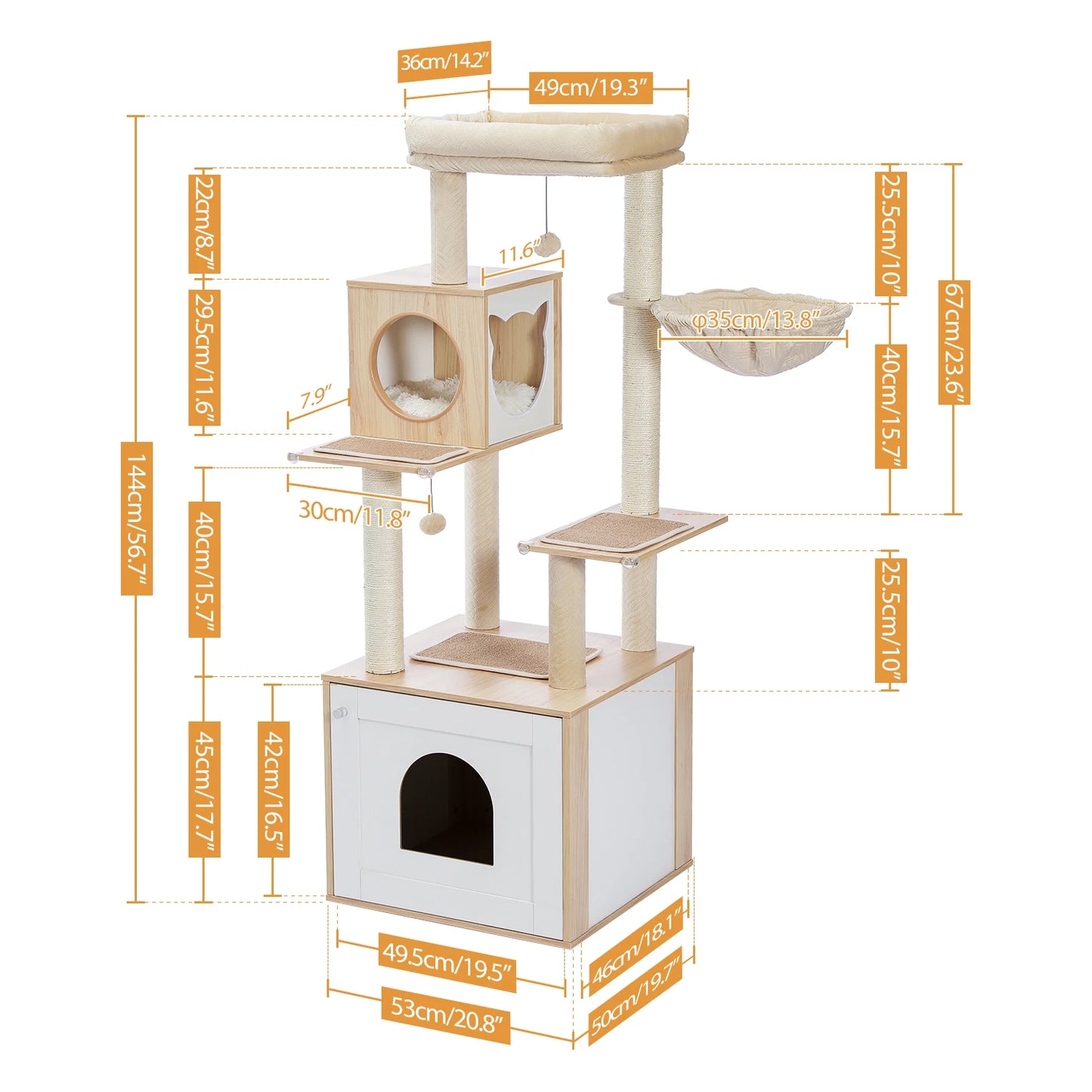 Multi-Level Cat Tree for Indoor Wood Cat Tower with Scratching Posts Spacious Condo Hammock Top Perch Cat Scratcher Cat Toys - Louie's Joint 