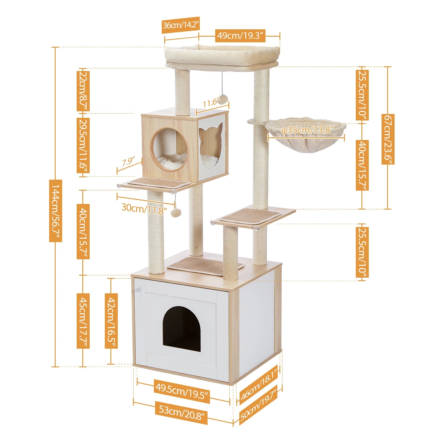 Multi-Level Cat Tree for Indoor Wood Cat Tower with Scratching Posts Spacious Condo Hammock Top Perch Cat Scratcher Cat Toys - Louie's Joint 