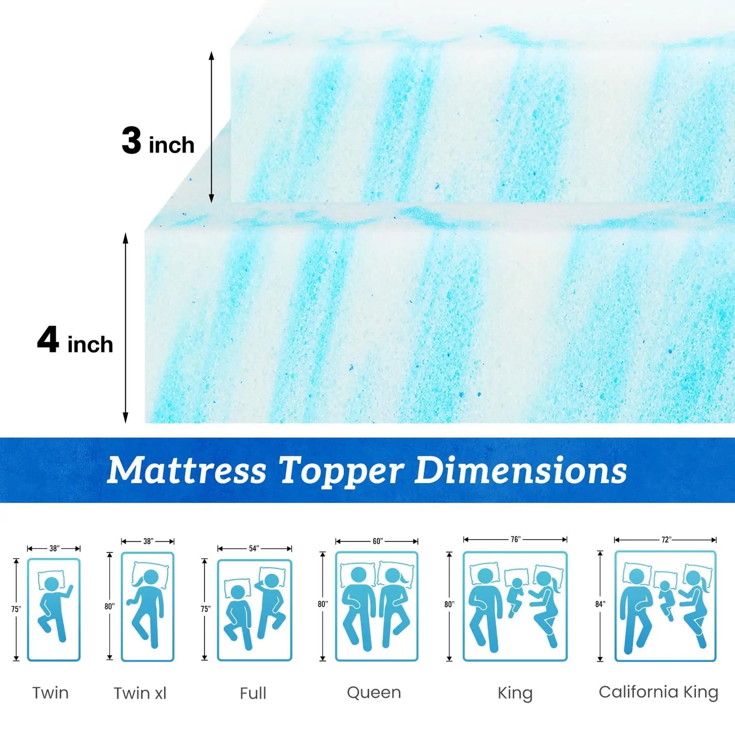 JHK Gel Memory Foam Mattress Topper Soft And Breathable Cooling