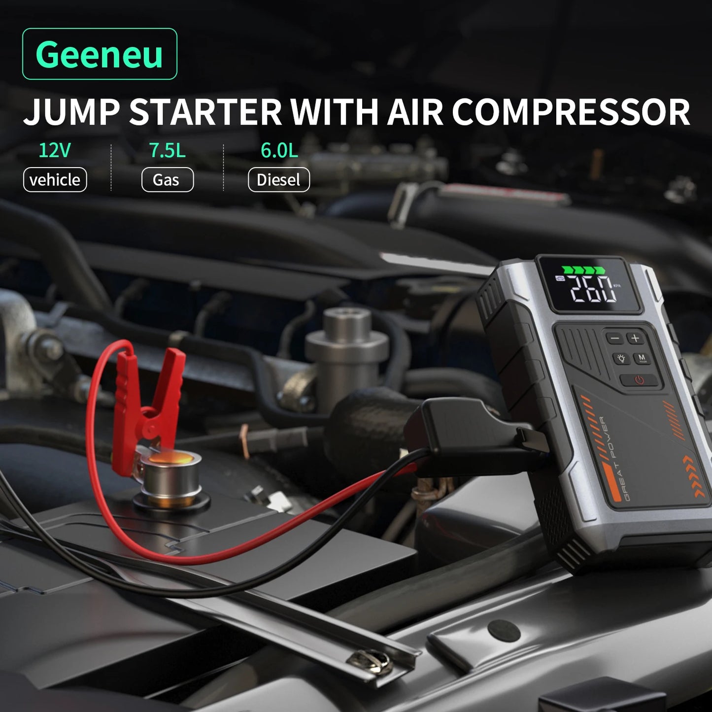 Portable Car Jump Starter With Air Compressor, 3000A Peak(7.5L Gas, 6.5L Diesel) , Jump Starter Battery PackWith150 PSl Tire Inf - Louie's Joint 