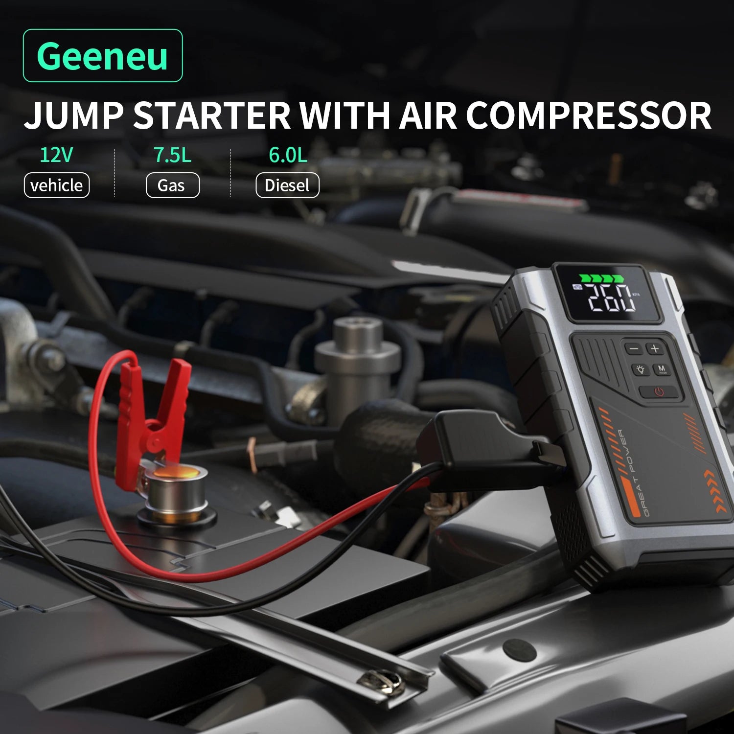 Portable Car Jump Starter With Air Compressor, 3000A Peak(7.5L Gas, 6.5L Diesel) , Jump Starter Battery PackWith150 PSl Tire Inf - Louie's Joint 