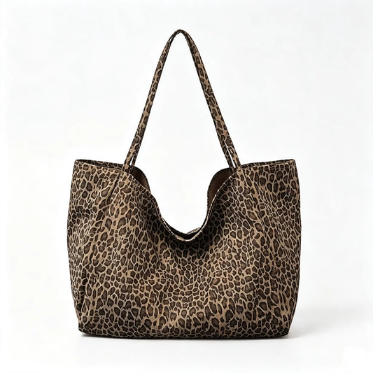 1/2pcs Leopard Pattern Tote Bag Vintage Canvas Shoulder Bag Fashion Big Capacity Handbag For School Work Shopping