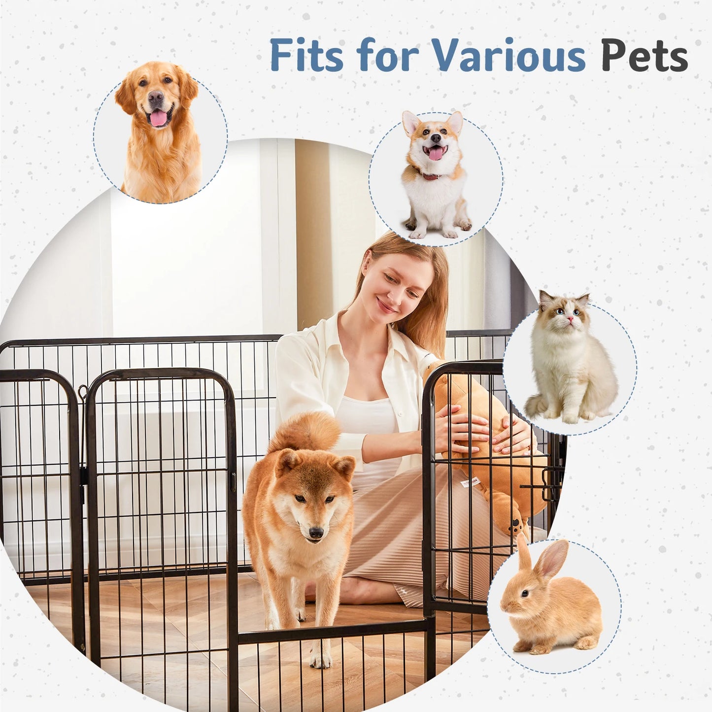 JHK Metal Dog Playpen 8 Panels Foldable Pet Fence Outdoor
