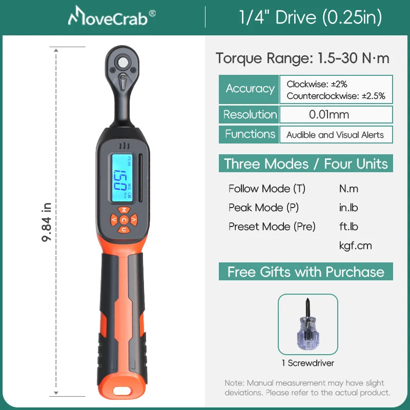 MoveCrab Digital Torque Wrench 1 To 340 Nm Preset Alerts