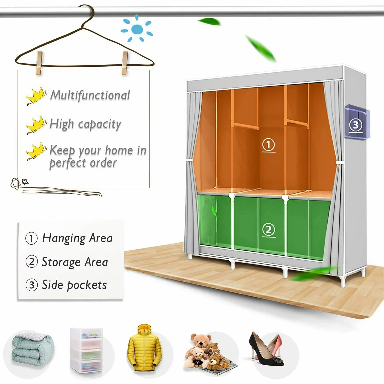 Closet Wardrobe Organizer Storage Rack Portable Clothes Shoe Clothing Shelf Dustproof Non-woven Fabric Quick and Easy to Assembl - Louie's Joint 