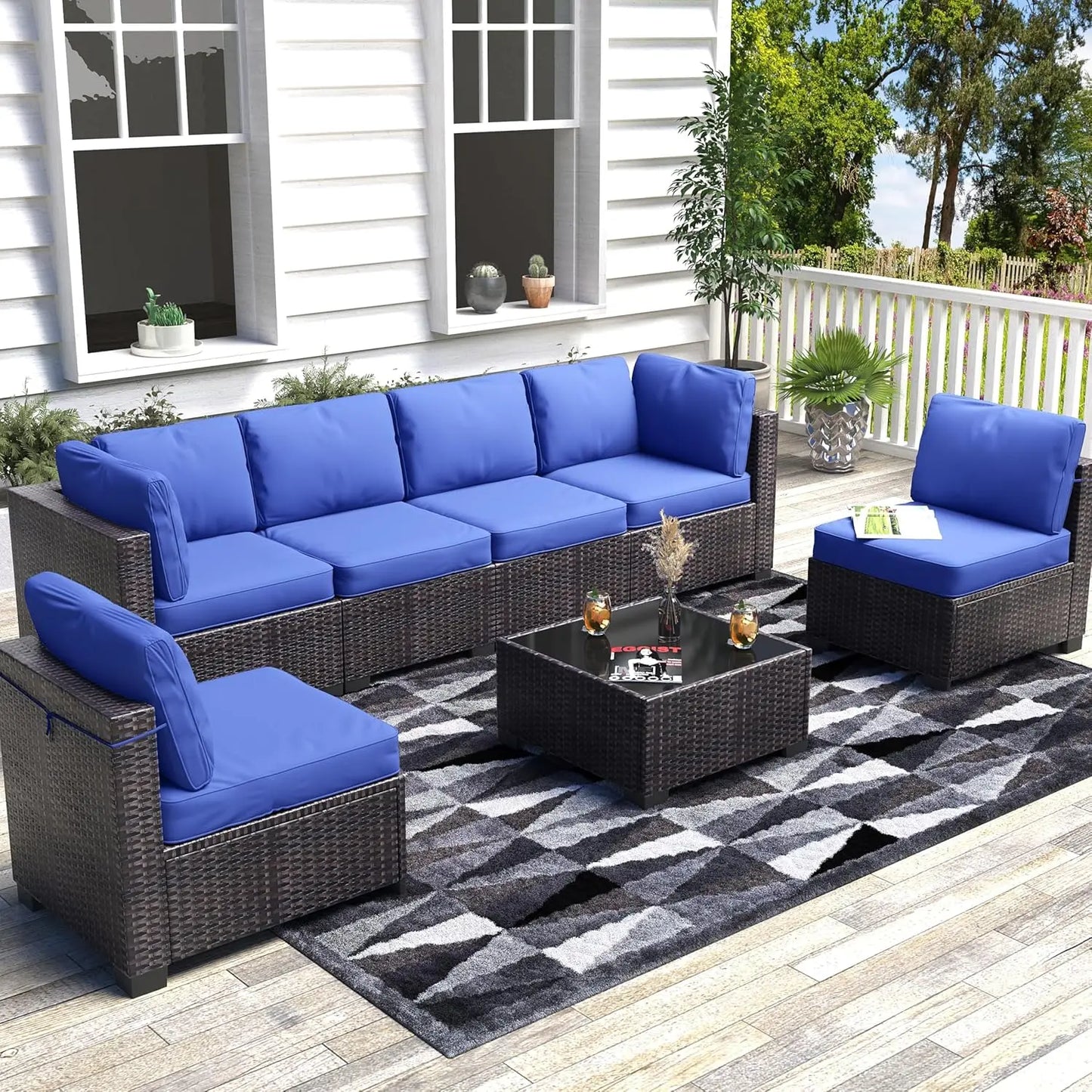 7-Piece Modular Outdoor Furniture Set, PE Rattan Wicker Sectional Modular Conversation Sofa Set, Perfect For Garden Balcony - Louie's Joint 