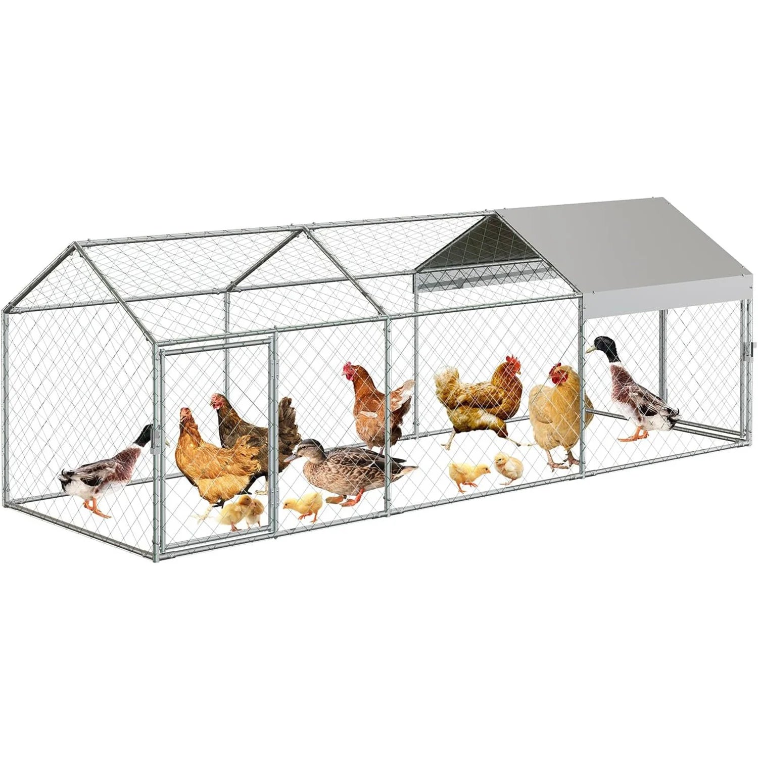 Portable Metal Chicken Coop 120x40x40in Chicken Run For Yard With Anti-UV Waterproof Cover, Poultry Cage For Ducks Rabbits - Louie's Joint 