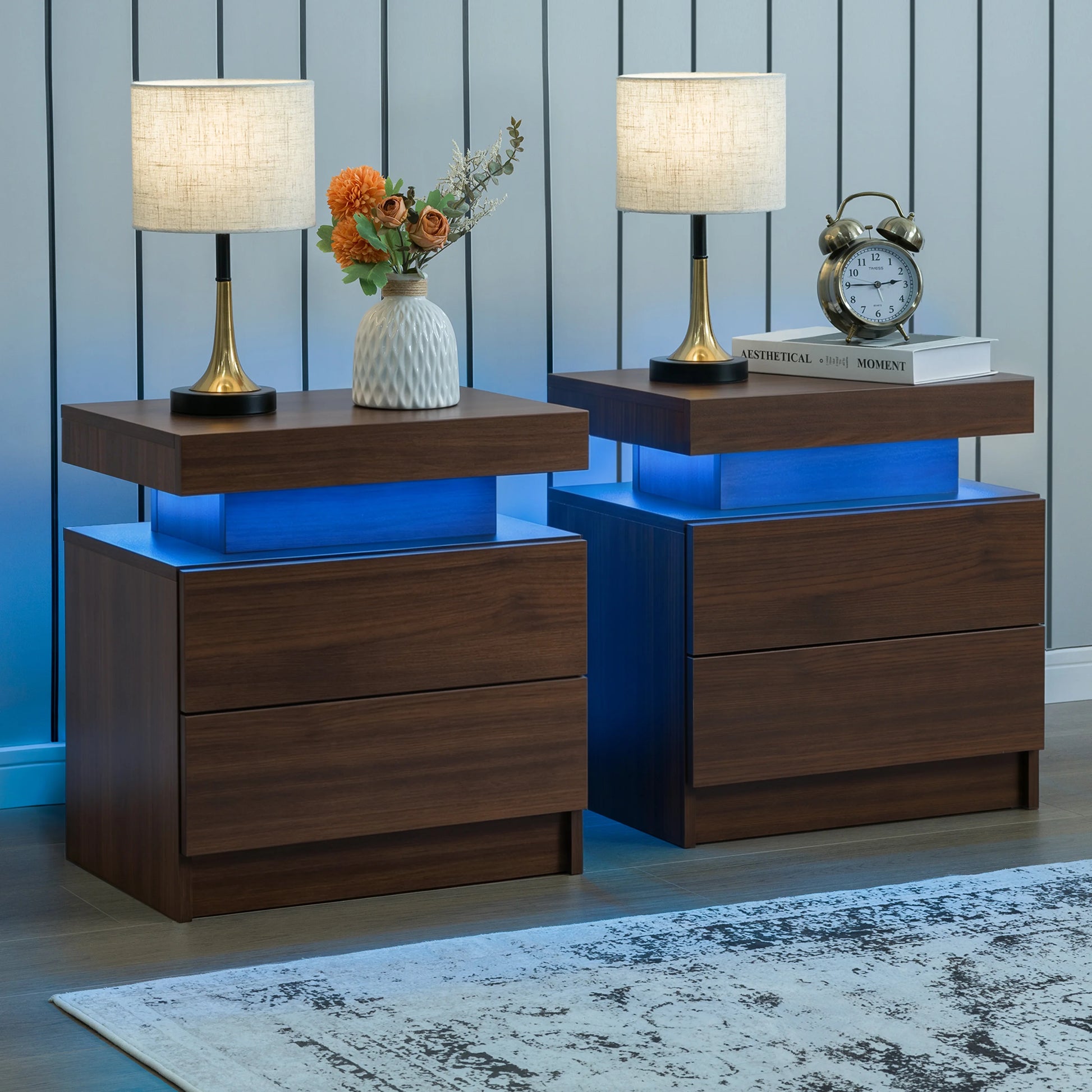 Cubehom Nightstand Set Of 2 With LED Drawers Bedside Tables - Louie's Joint 