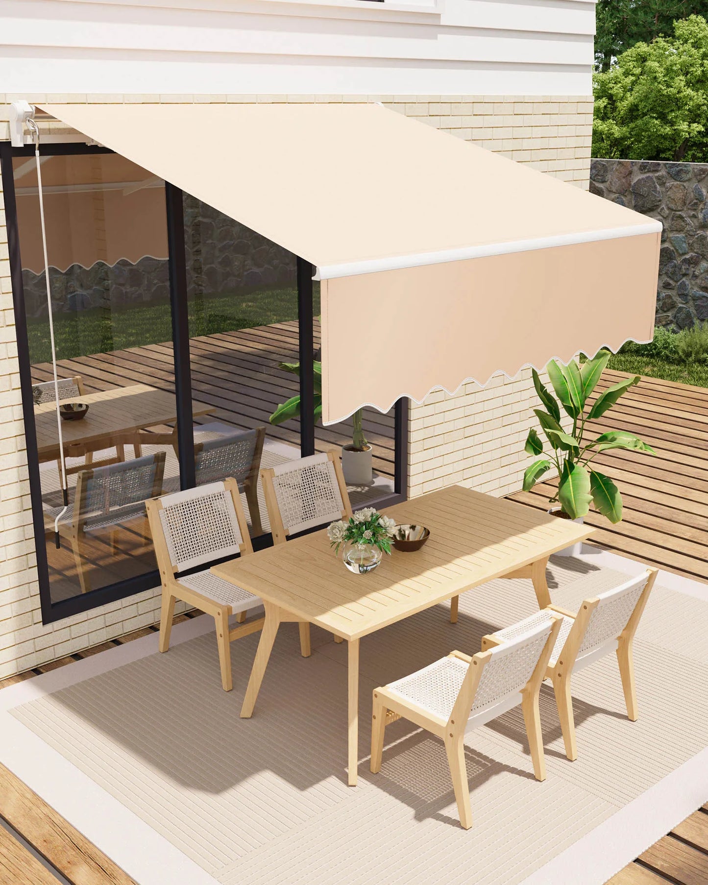 HiMISS Retractable Waterproof Patio Awning Manual Crank Aluminum Frame