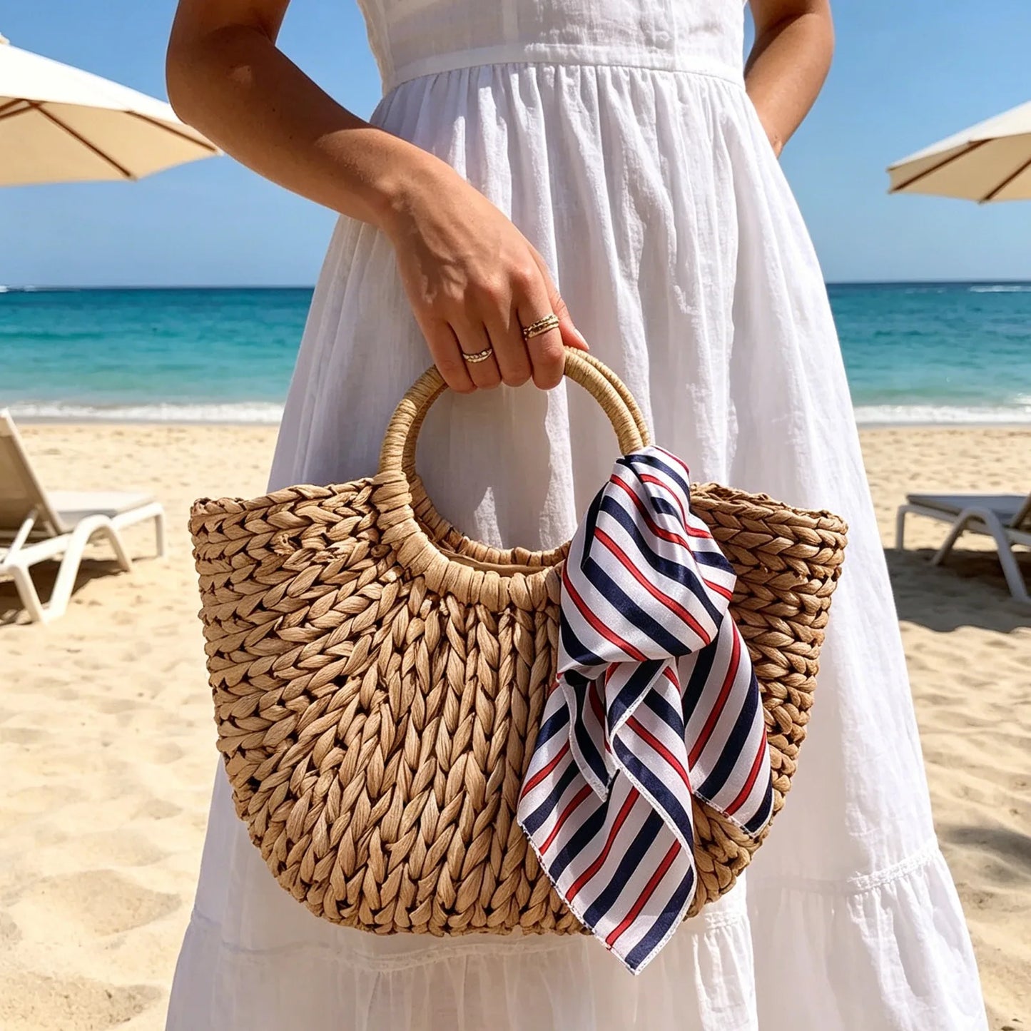 Straw Woven Handbags Beach Bag Handmade Woven Bucket Bag Shopping Tote Bag