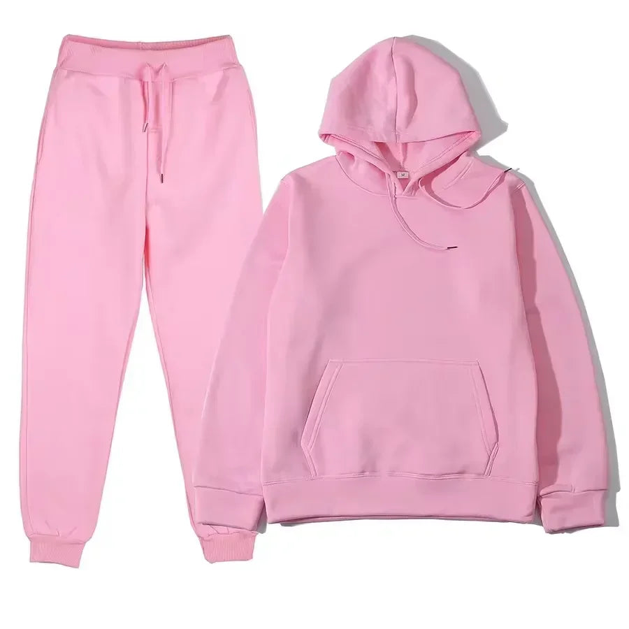 Winter Women Tracksuit Two Piece Set With Hooded Sweatshirt