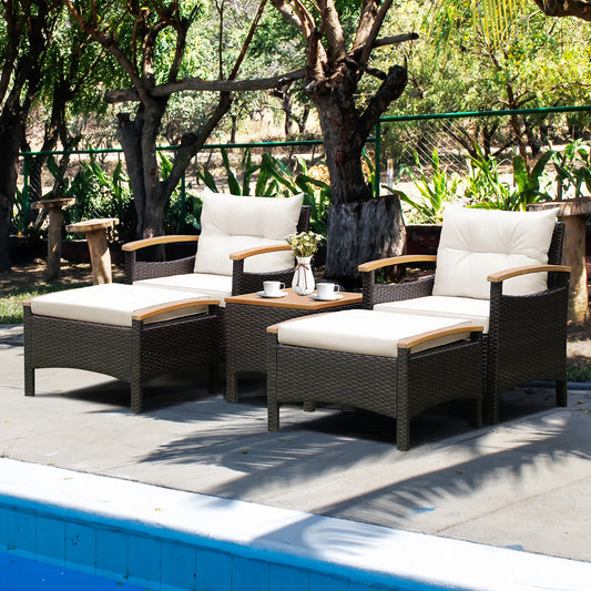 HOMASIS Patio Rattan Furniture Set With Cushioned Table And Ottoman