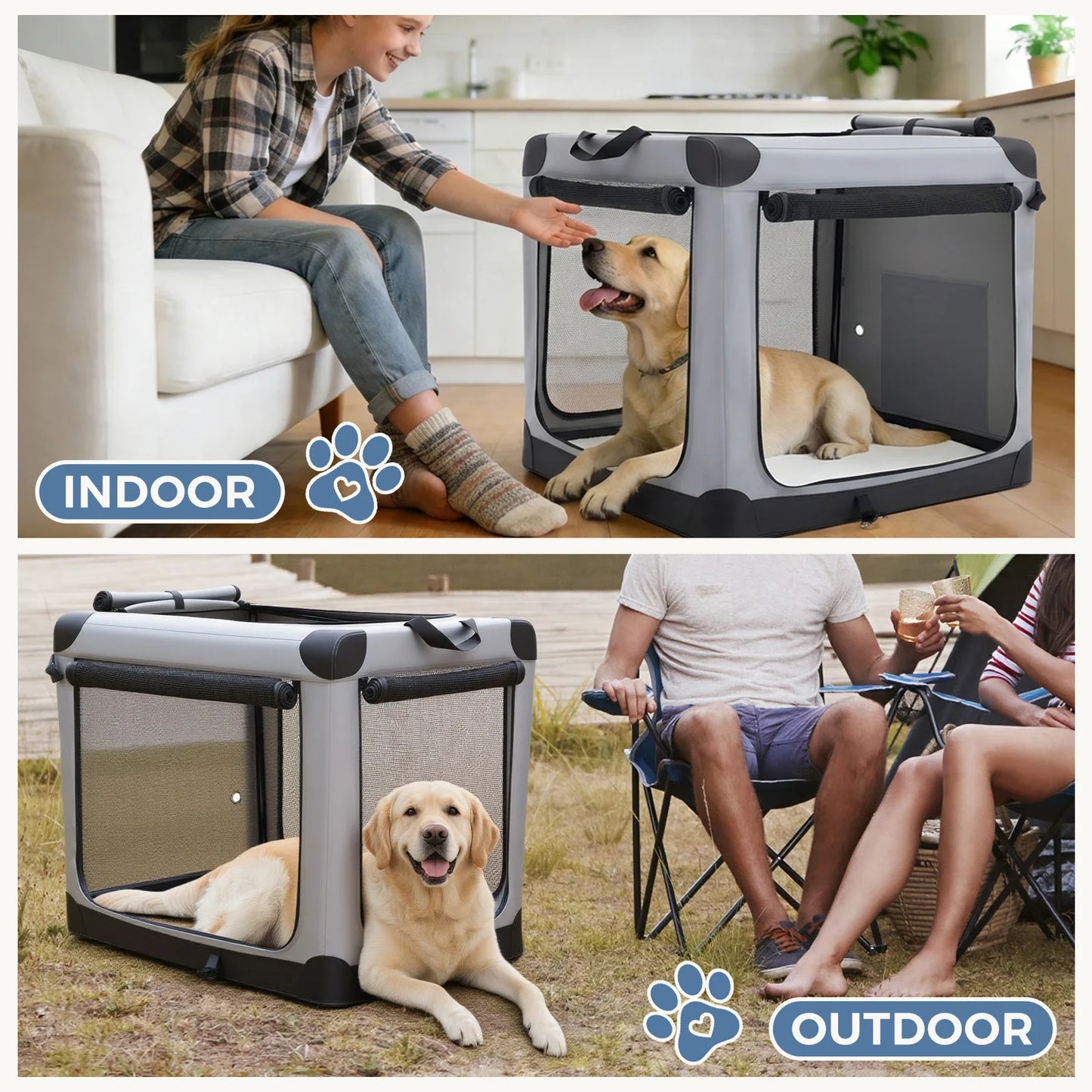 JHK 600D Oxford Fabric Foldable Soft Dog Crate Portable Pet Kennel with 3 Doors Use for Small to Extra Large Dogs Indoor - Louie's Joint 