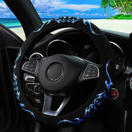 A Blingbling Flame Totem dynamic fabric car without inner ring steering wheel cover fits 14.5-15 inch automotive supplies - Louie's Joint 