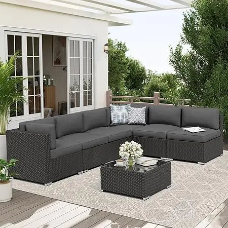 Outdoor Patio Sofa Set In Rattan Wicker With Glass Table