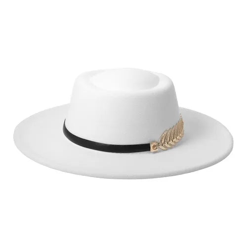 Womens Elegant Felt Cloche Flat Brim Hat with Metallic Fishbone Embellished Band - Louie's Joint 