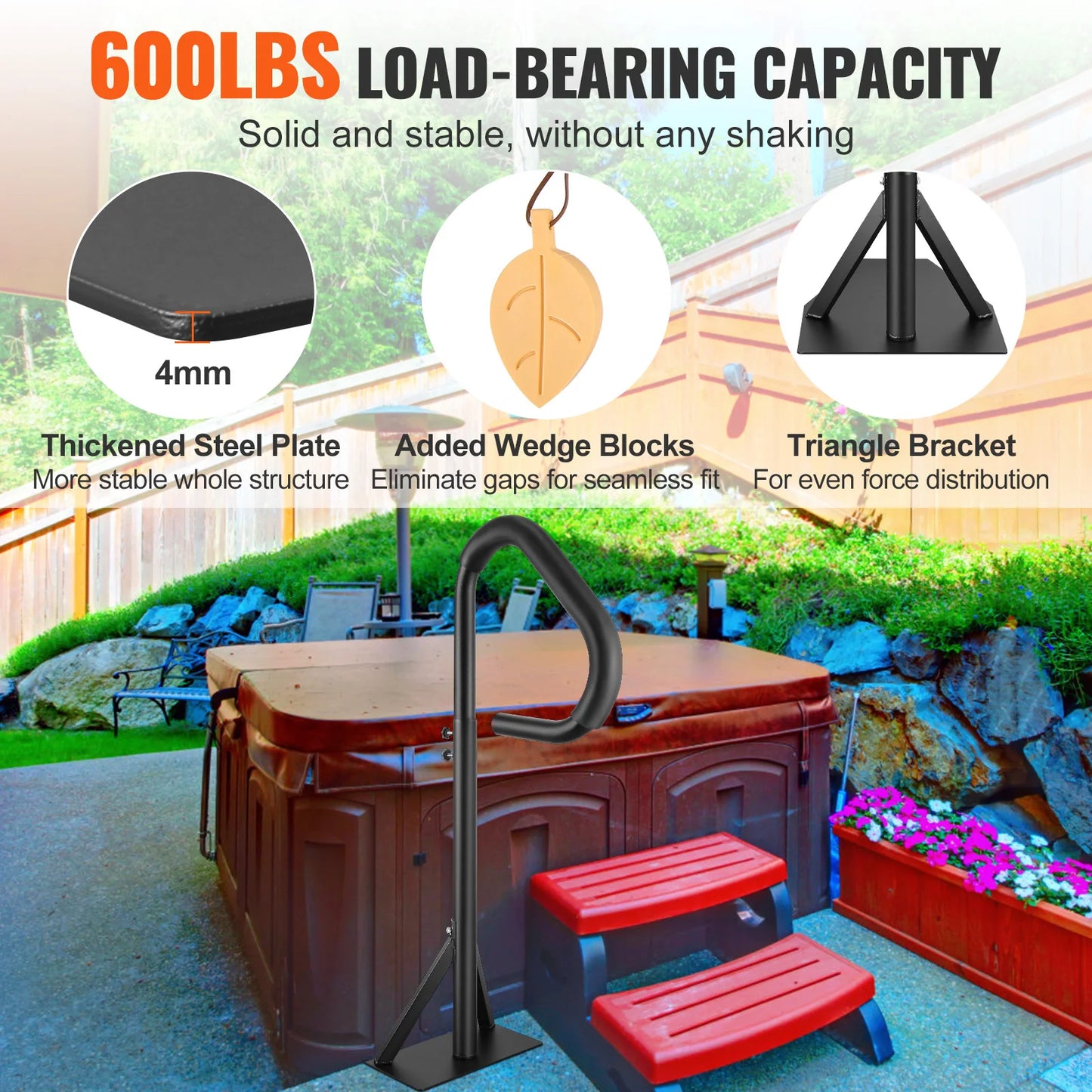 360 Rotatable Hot Tub Hand Rail With Slide-In Mount Base