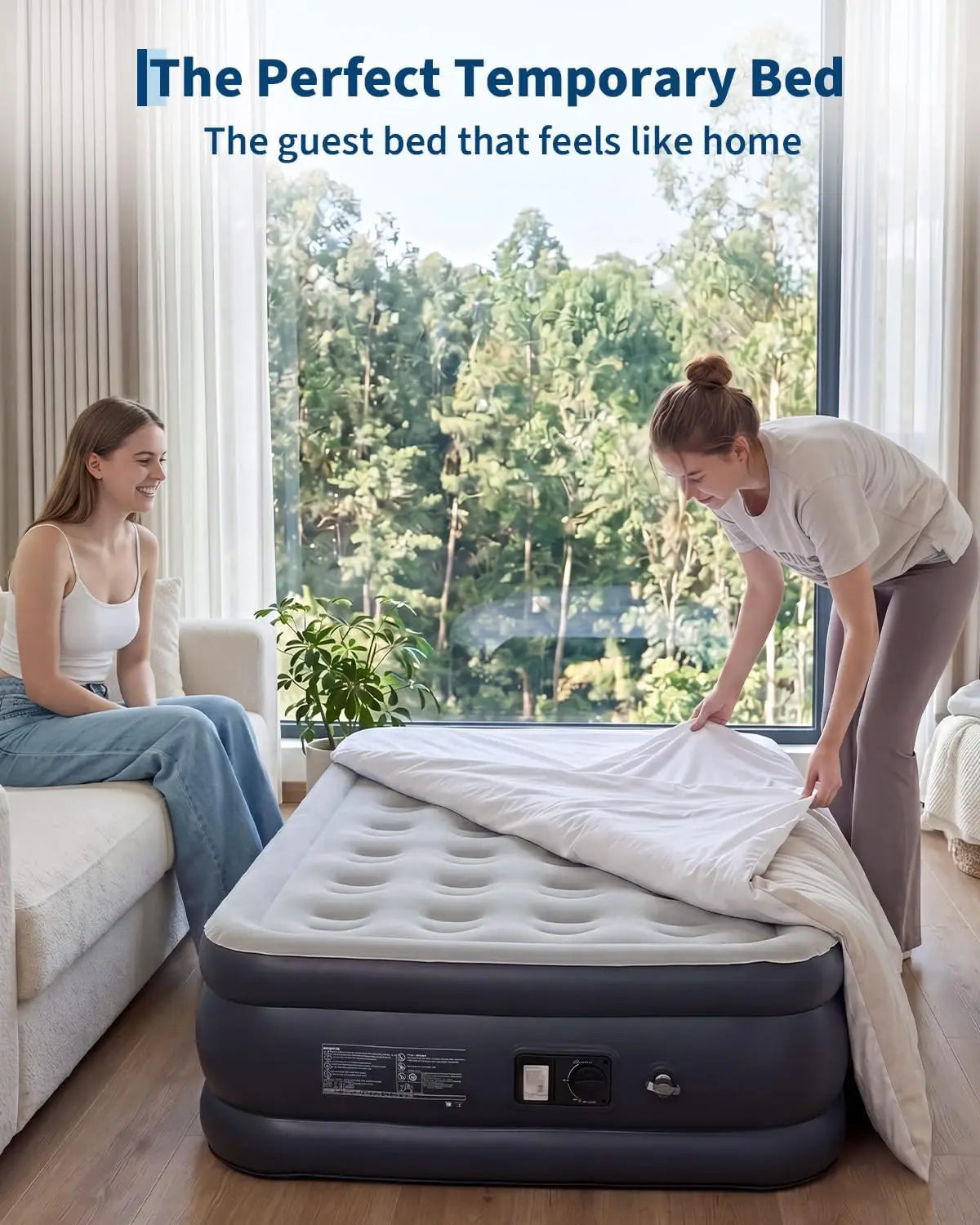 20in Raised Air Mattress Twin/Queen With Built-in Pump, Inflatable Bed For Guests, Vertical Coil Support, Leakproof PVC, Travel