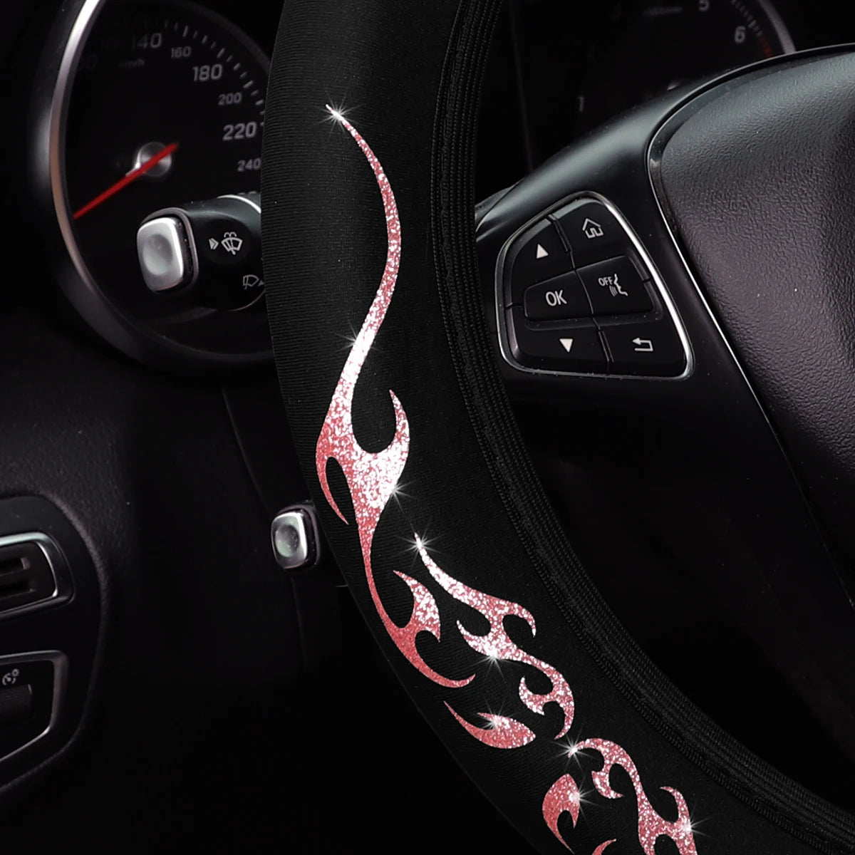 A Blingbling Flame Totem dynamic fabric car without inner ring steering wheel cover fits 14.5-15 inch automotive supplies - Louie's Joint 