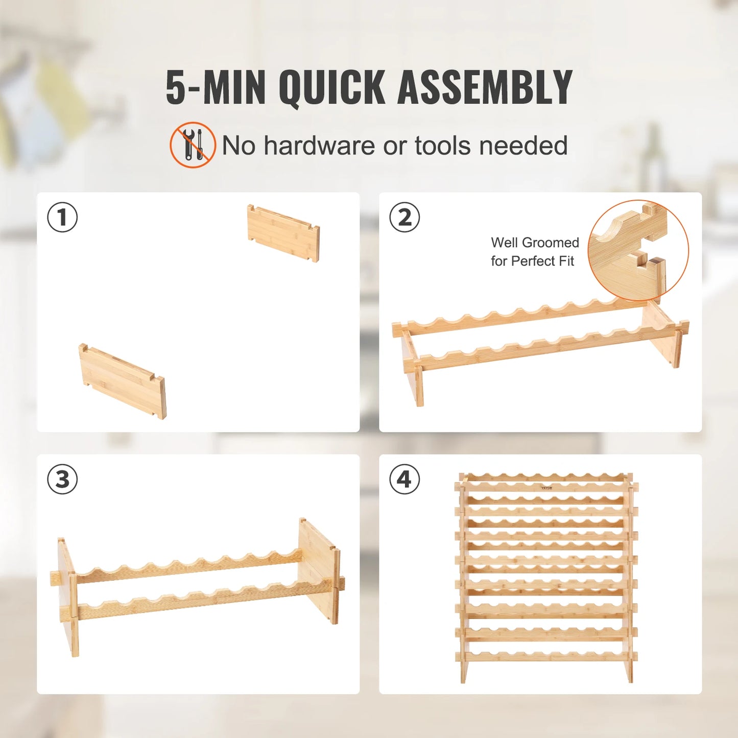 SucceBuy Eight-Tier Stackable Bamboo Wine Rack Free Standing Storage