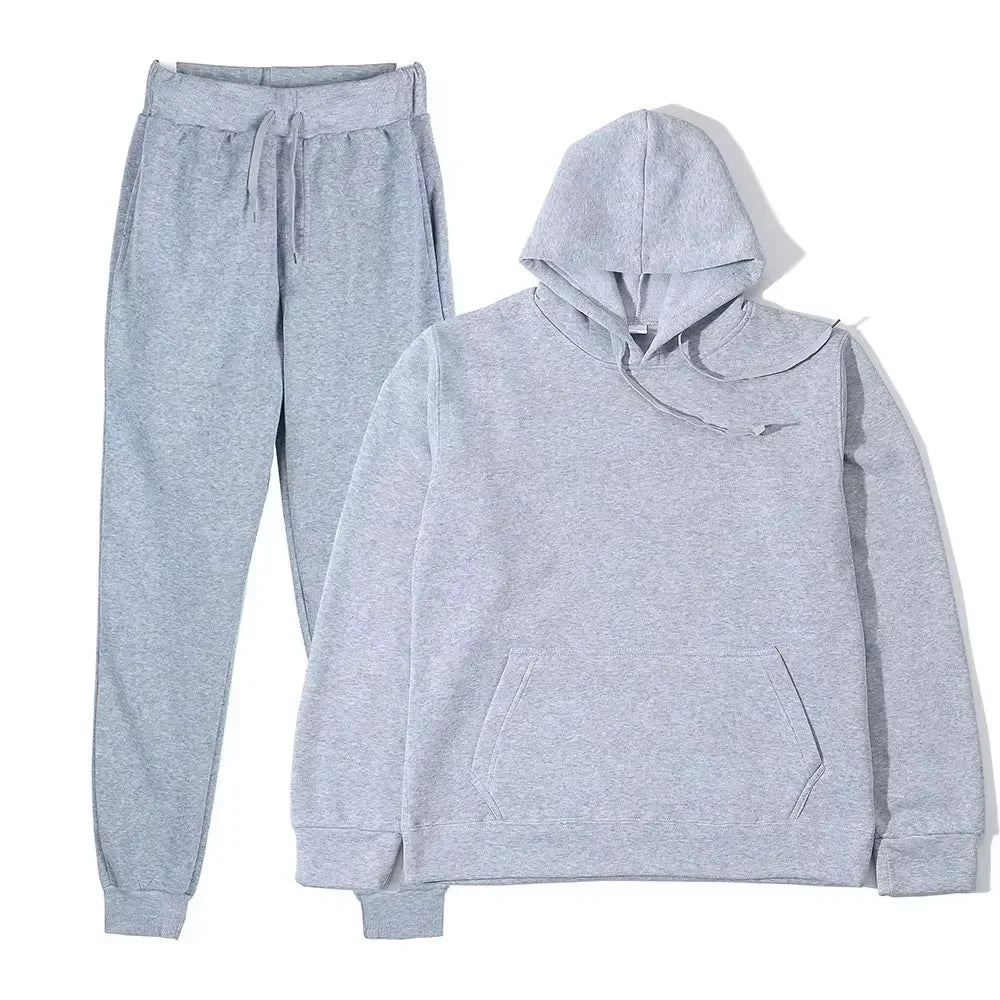 Winter Women Tracksuit Two Piece Set With Hooded Sweatshirt