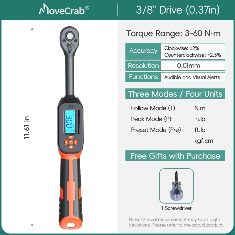 MoveCrab Digital Torque Wrench 1 To 340 Nm Preset Alerts