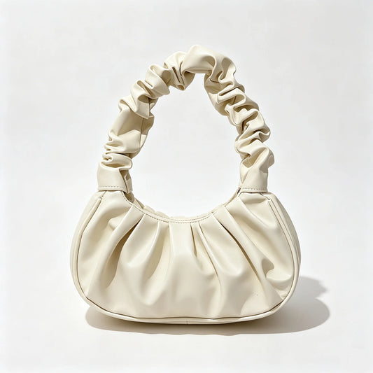 The Women Ruched Cloud Shoulder Bag Pleated PU Leather Crescent Hobo Handbag Soft Zipper Underarm Purse Daily Party Casual Ladies Hand Bags
